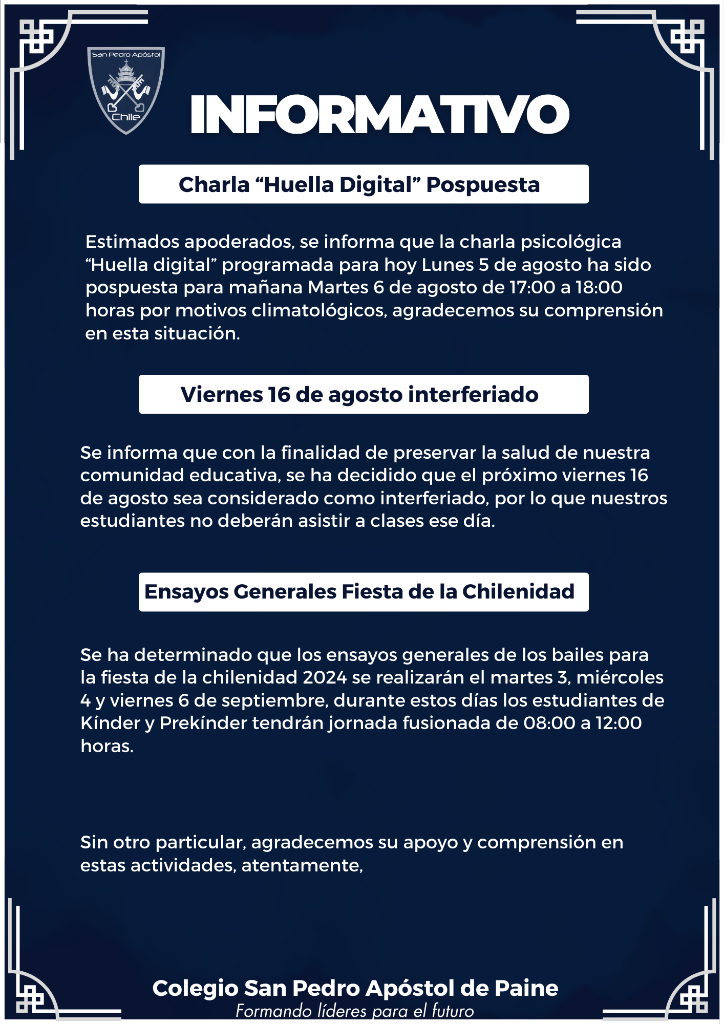 informativo mes de agosto colegio san pedro apóstol