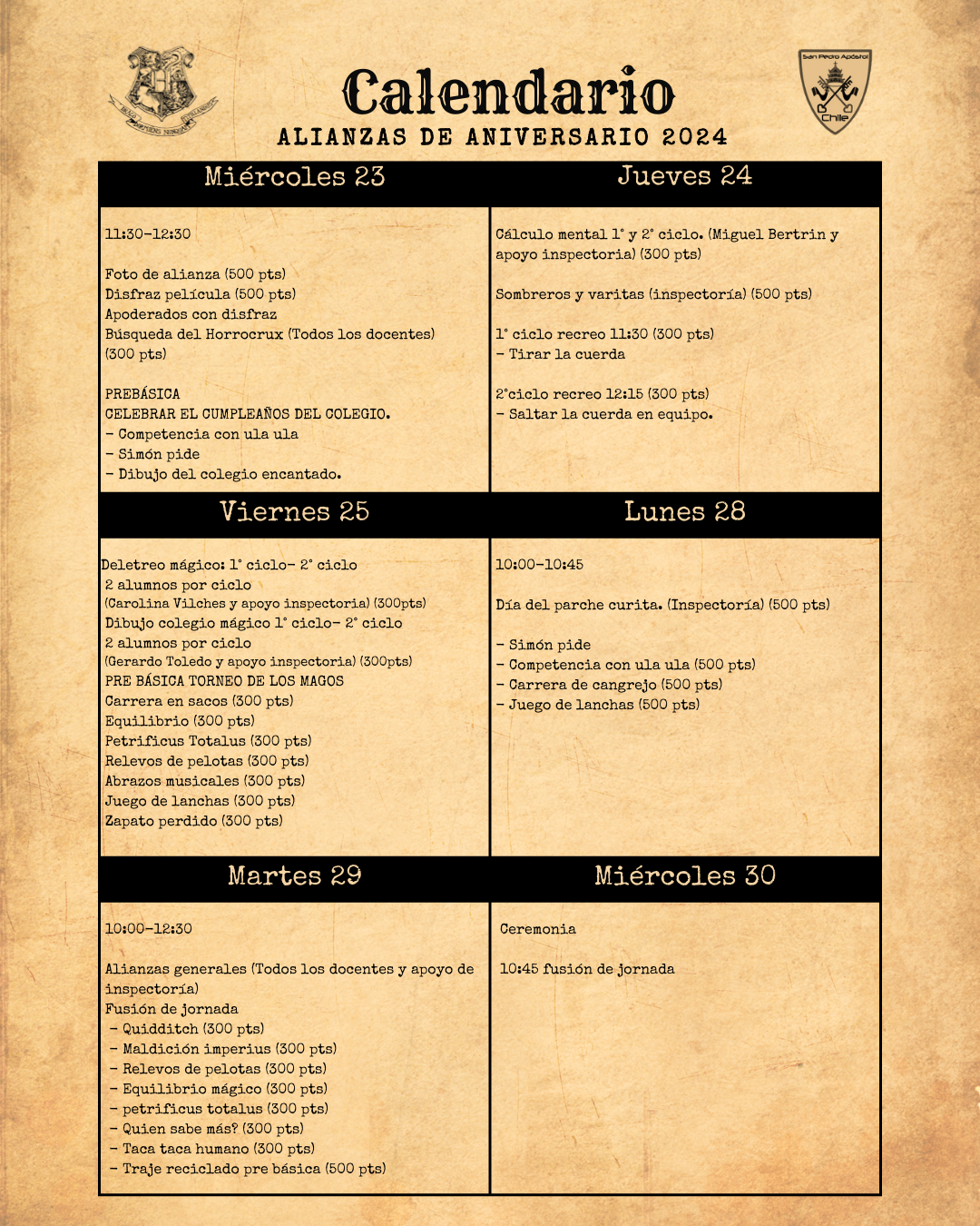 cronograma actividades semana aniversario 2024