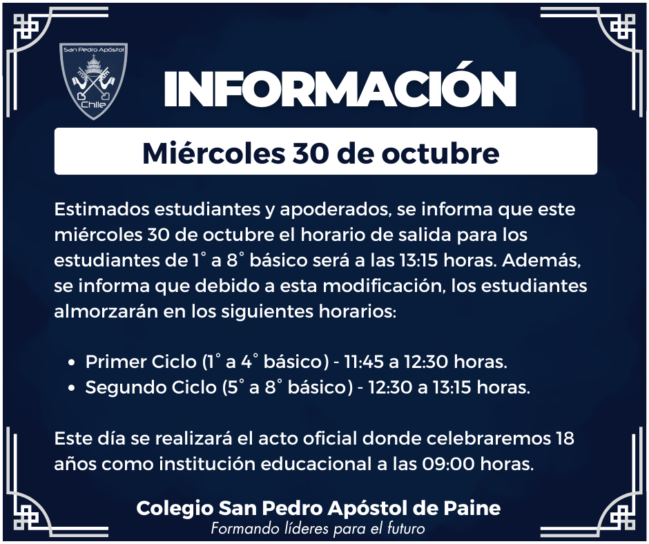 horario de salida miercoles 30 de octubre