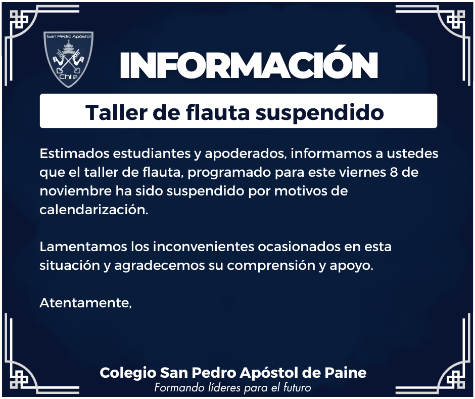 informativo taller de flauta suspendido viernes 8 de noviembre