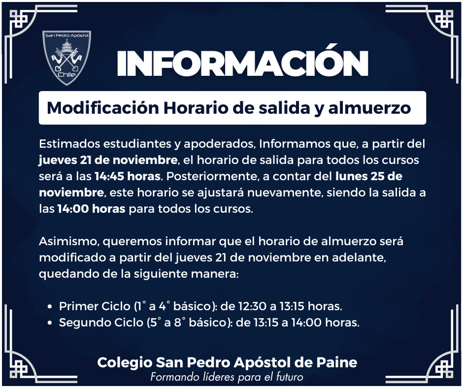 informativo horario de salida jueves 21 de noviembre