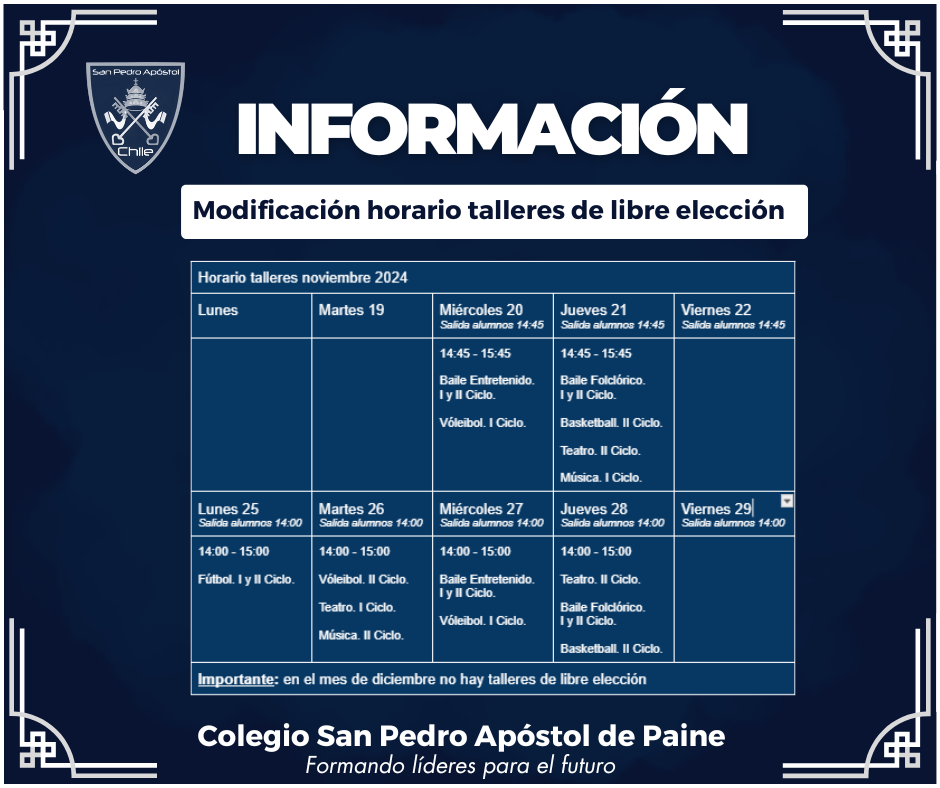 informativo horario talleres de libre elección noviembre 2024