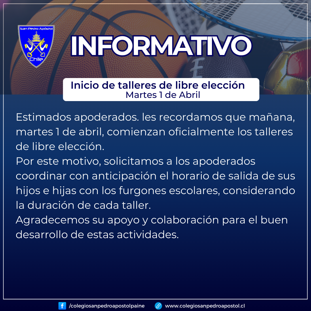 informativo inicio talleres de libre elección martes 1 de abril