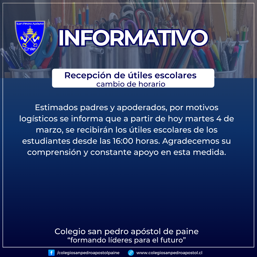 horario de recepción de útiles escolares