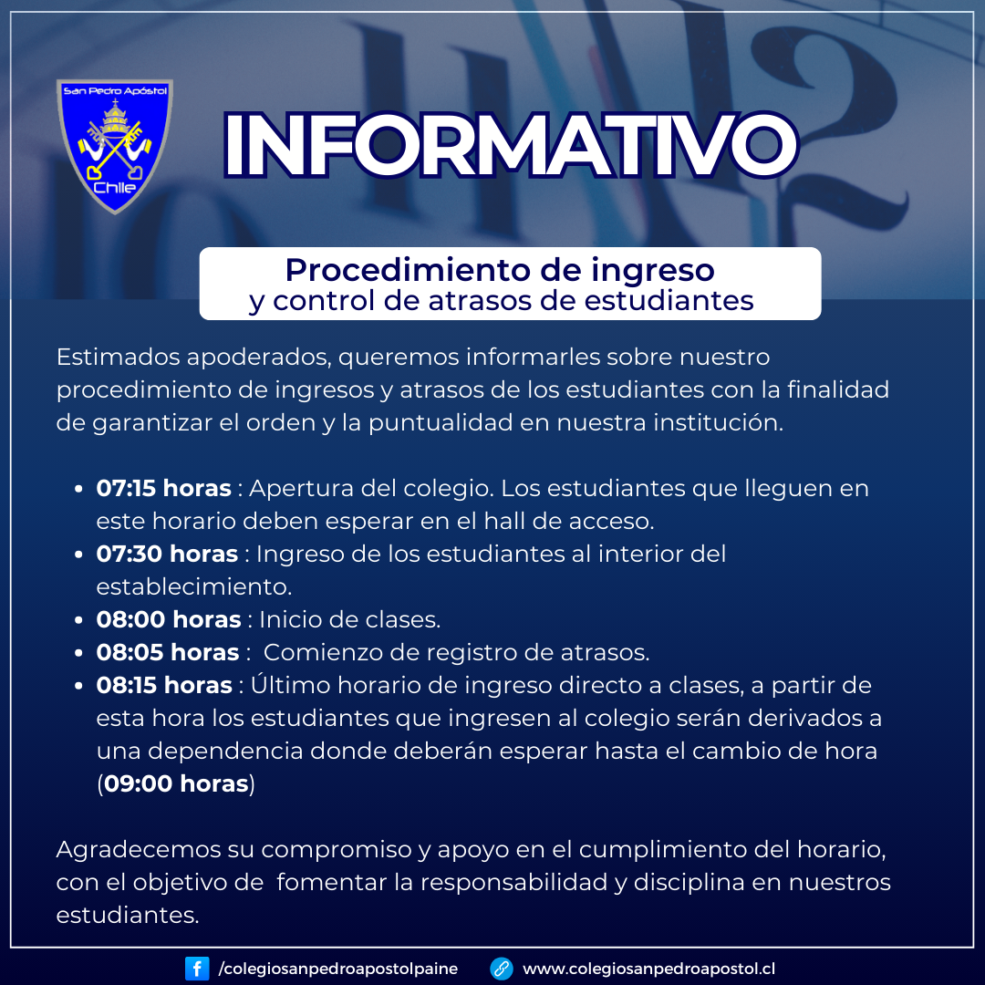 comunicado procedimiento de ingreso y control de atrasos 2025