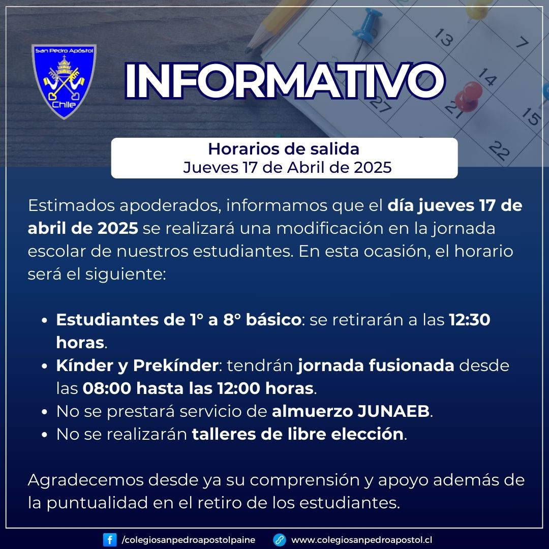 informativo modificación jornada escolar jueves 17 de abril de 2025