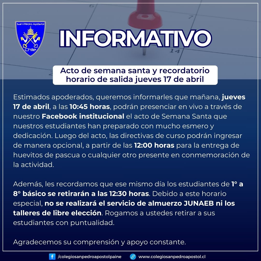 recordatorio horario de salida jueves 17 de abril de 2025