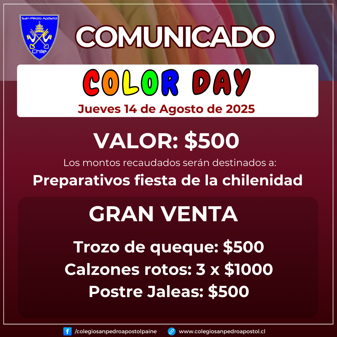 informativo color day jueves 14 de agosto de 2025 en colegio san pedro apóstol de paine.