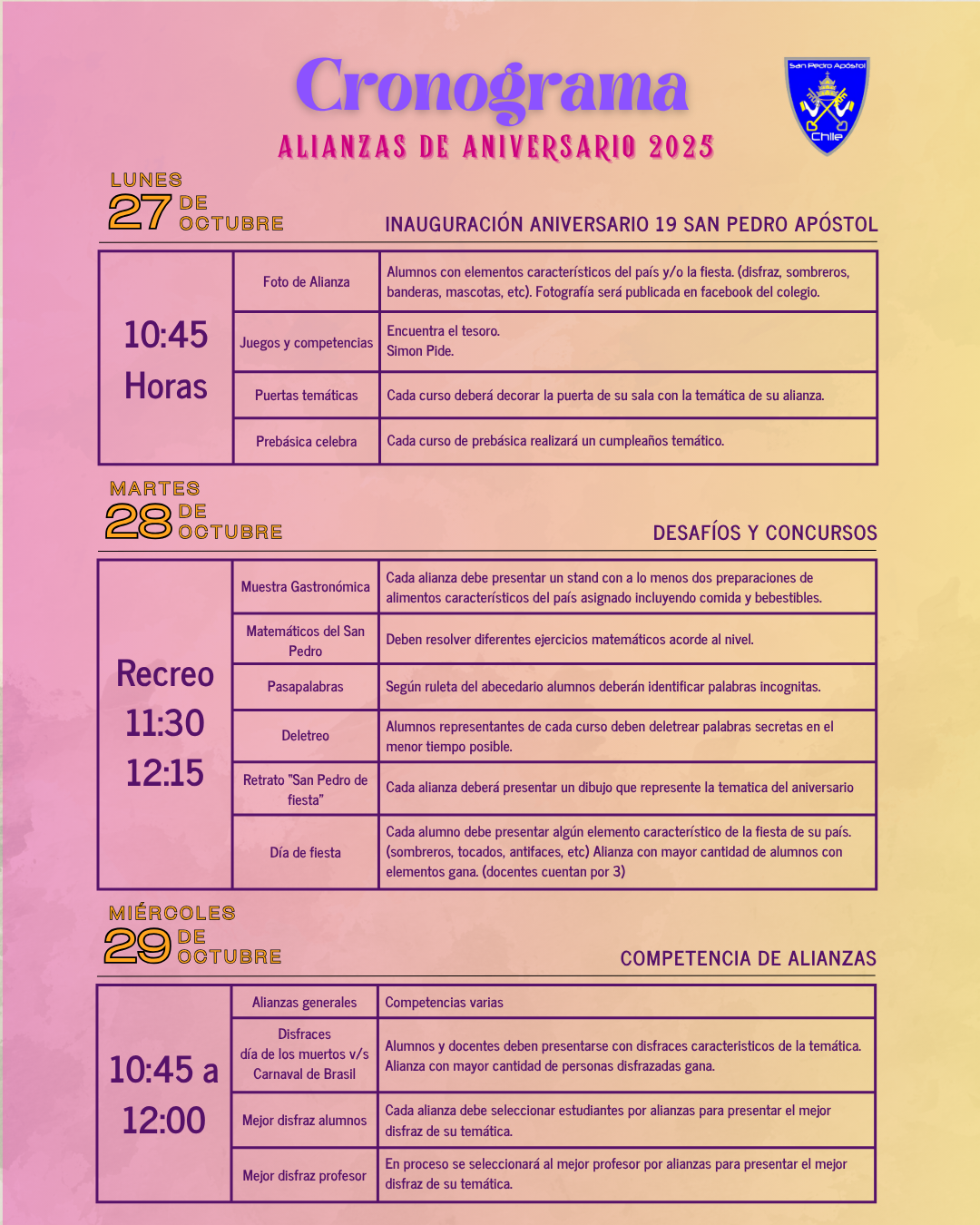 cronograma actividades alianzas 2025