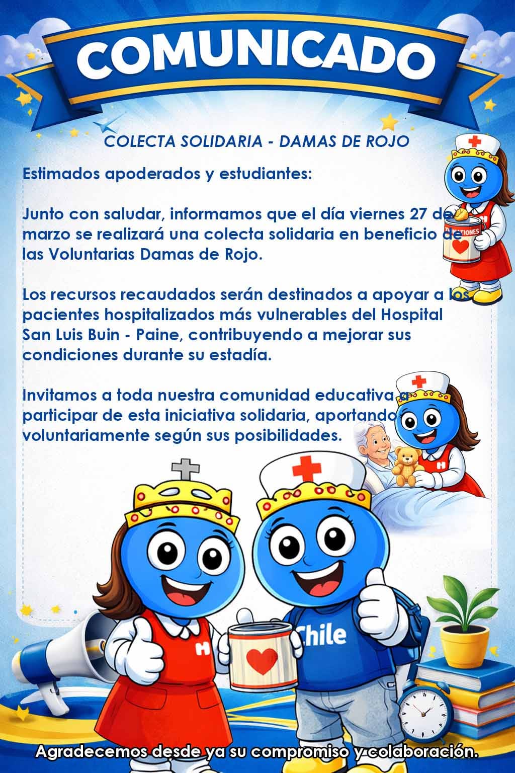comunicado colecta damas de rojo viernes 27 de marzo.