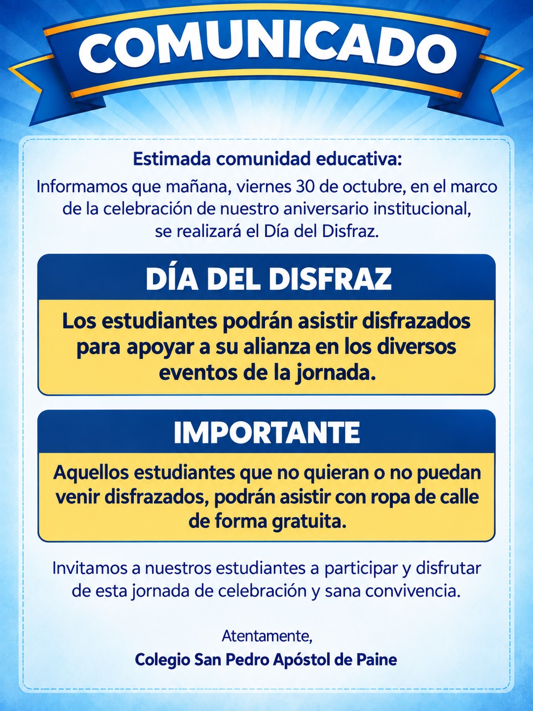 informativo dia del disfraz aniversario 2026
