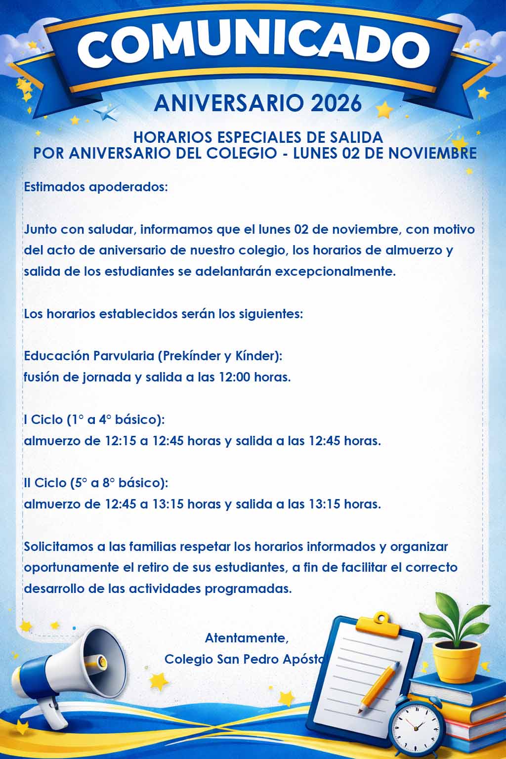 Informativo Modificación jornada del lunes 2 de noviembre.