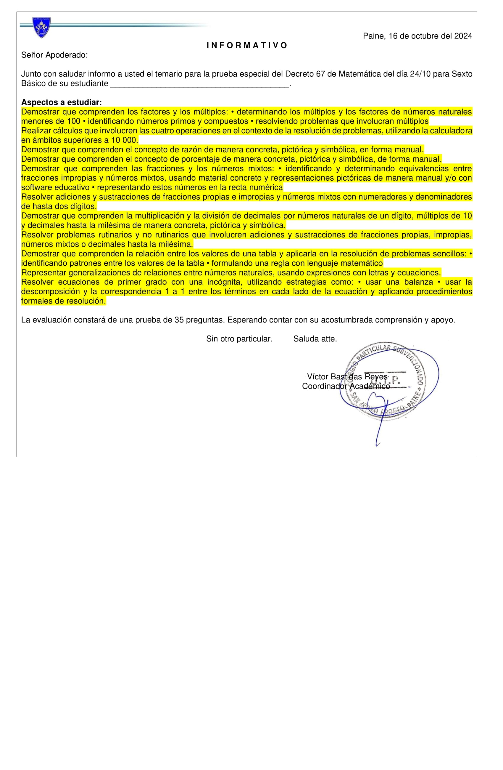 temario sexto matemática