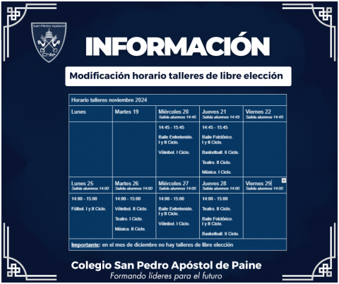 informativo horario talleres de libre elección noviembre 2024