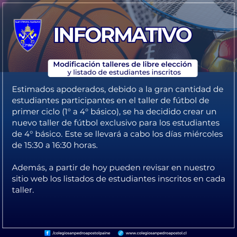 actualización horario talleres de libre elección 2025