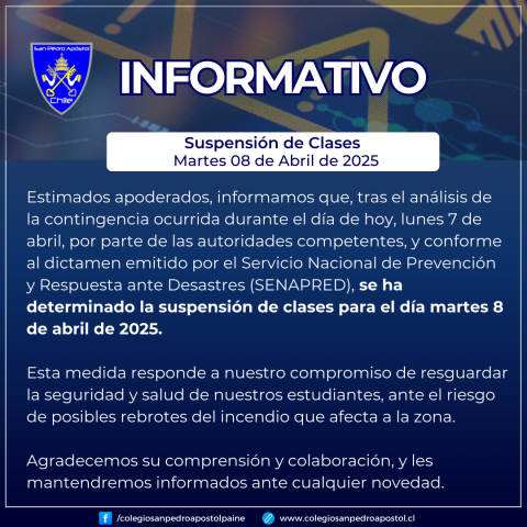 suspensión de clases martes 8 de abril de 2025