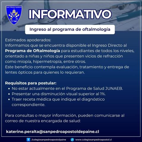 Informativo ingreso directo al programa de oftalmología