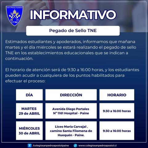 informativo pegado sello tne 2025