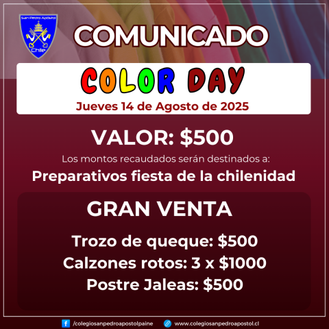 informativo color day jueves 14 de agosto de 2025 en colegio san pedro apóstol de paine.