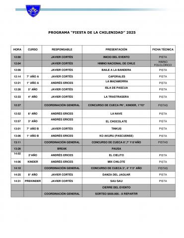 cronograma fiesta de la chilenidad 2025
