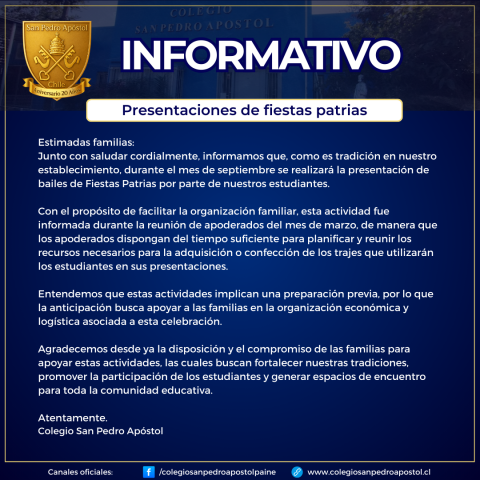 informativo bailes de fiestas patrias septiembre
