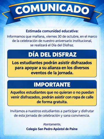 informativo dia del disfraz aniversario 2026