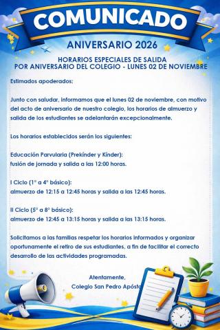 Informativo Modificación jornada del lunes 2 de noviembre.