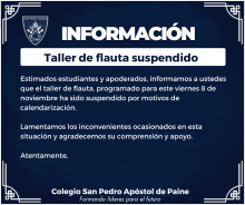 informativo taller de flauta suspendido viernes 8 de noviembre