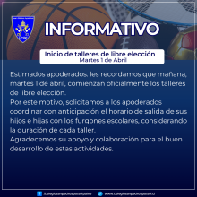 informativo inicio talleres de libre elección martes 1 de abril