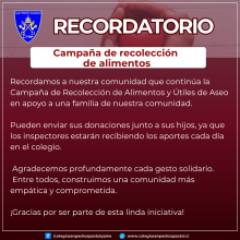 recordatorio campaña de recolección de alimentos