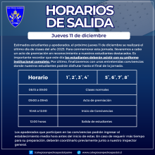 Informativo horarios de salida jueves 11 de diciembre