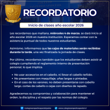 Recordatorio inicio año escolar 2026